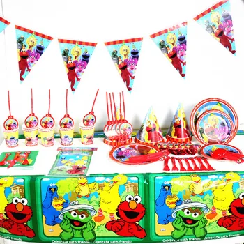 

New sesame street theme party supplies for children birthday party party supplies of table cloth cups forks napkins