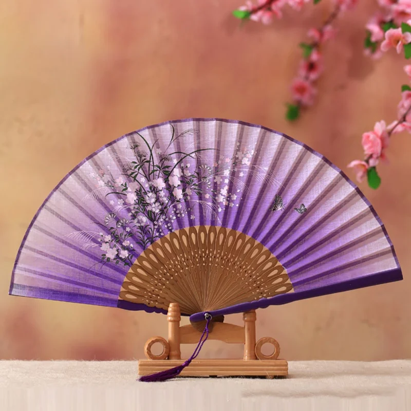 

Chinese Fan Folding Hand Held Silk Bamboo Fan Vintage Retro Style Handmade Festival Gift Performance Tool