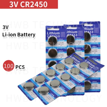 

100pcs CR2450 button cell coin battery 2450 ECR2450 KCR2450 5029LC LM2450 3V lithium Battery For Watch Electronic Devices