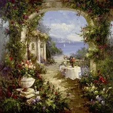 Современные художественные пейзажи картина маслом сад произведение искусства средиземноморские арки Ручная роспись холст картина для спальни Декор