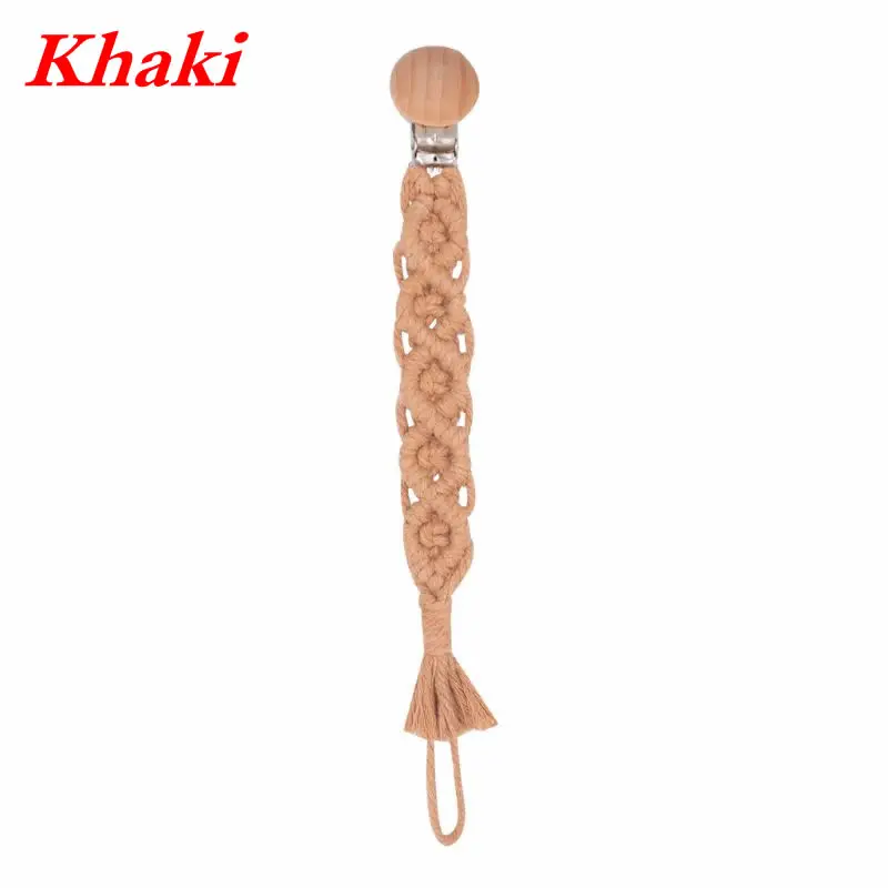 Khaki Детские винтажные вязаные крючком хлопковые соски, клипсы, цепочка для детской соски, зажимы, держатель, анти-потеря цепи, Прорезыватель зубов, пустышка - Цвет: Khaki