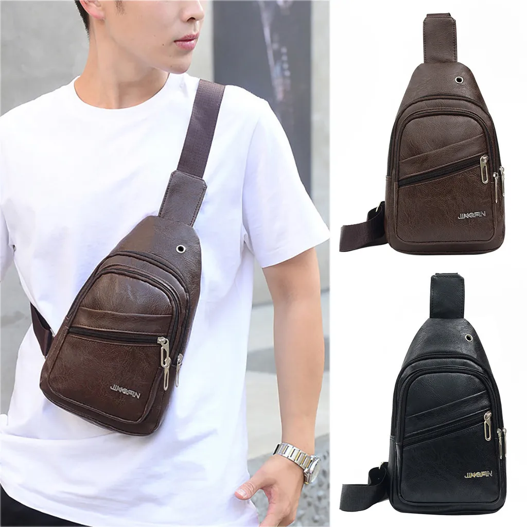 

High Quality Black Brown PU Leather Chest Bag Fashion Designer Men's Sling Shouldre Bags Chest Pack Crossbody Men Boston Bag#H15