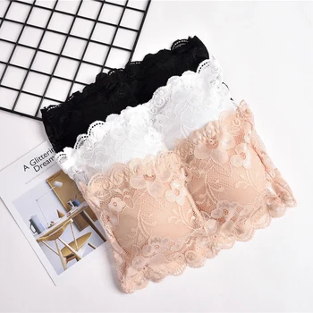 

Seamless One-piece Tube Tops Women Lace Full Cup Removable Pads Intimates Seamless Bra Female Strapless Bra Bandeau Tube Top