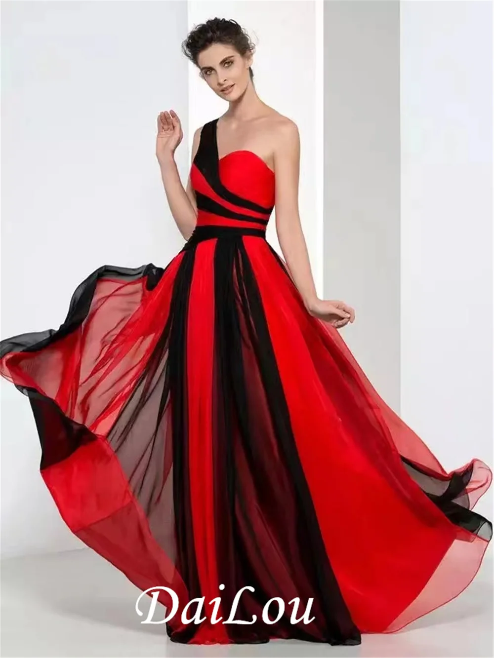 

Sheath /Column Color Block Sexy Wedding Guest Formal Evening Dress One Shoulder Sleeveless Floor Length Chiffon with Pleats 2021