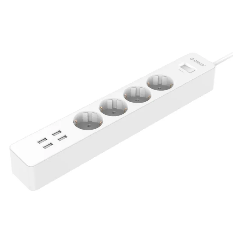

White Color EU Standard Power Strip 2500W 10A Load 4 Outlets 4 Fast USB Charger Socket Overload Protection Plug