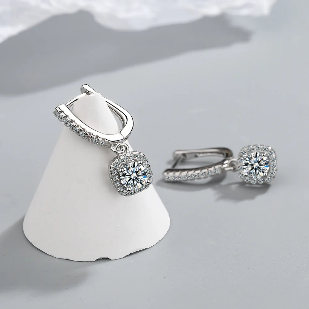 Drop Earrings Crystal Earrings Fanqieliu 925 Sterling Silver Women's Square Crystal Drop Earrings Jewelry FQL21228