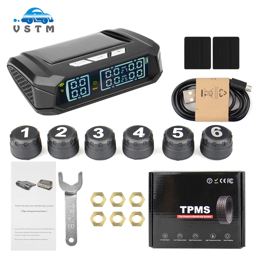 car alarms for sale 2021 Universal For Truck Tire Pressure Monitoring System TPMS USB Solar Charge External Sensor Tyre Temperature Alarm Monitor rear parking sensors