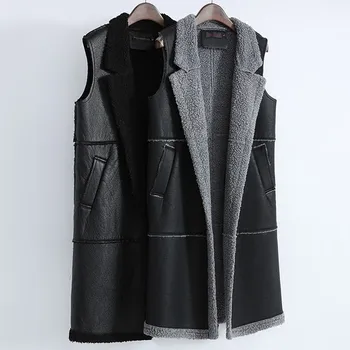 

Autumn Winter Women PU Vest Warm Thick Velvet Leather Vests Female Sleeveless Waistcoat Coat Midi Long Lambswool Outwear AB1649