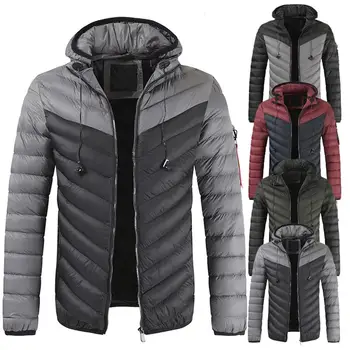 

Mens Parka Jacket Autumn Winter Coat Long Sleeve Earphone Holes Warm Hooded Down Coat Parka Jacket men Streetwear