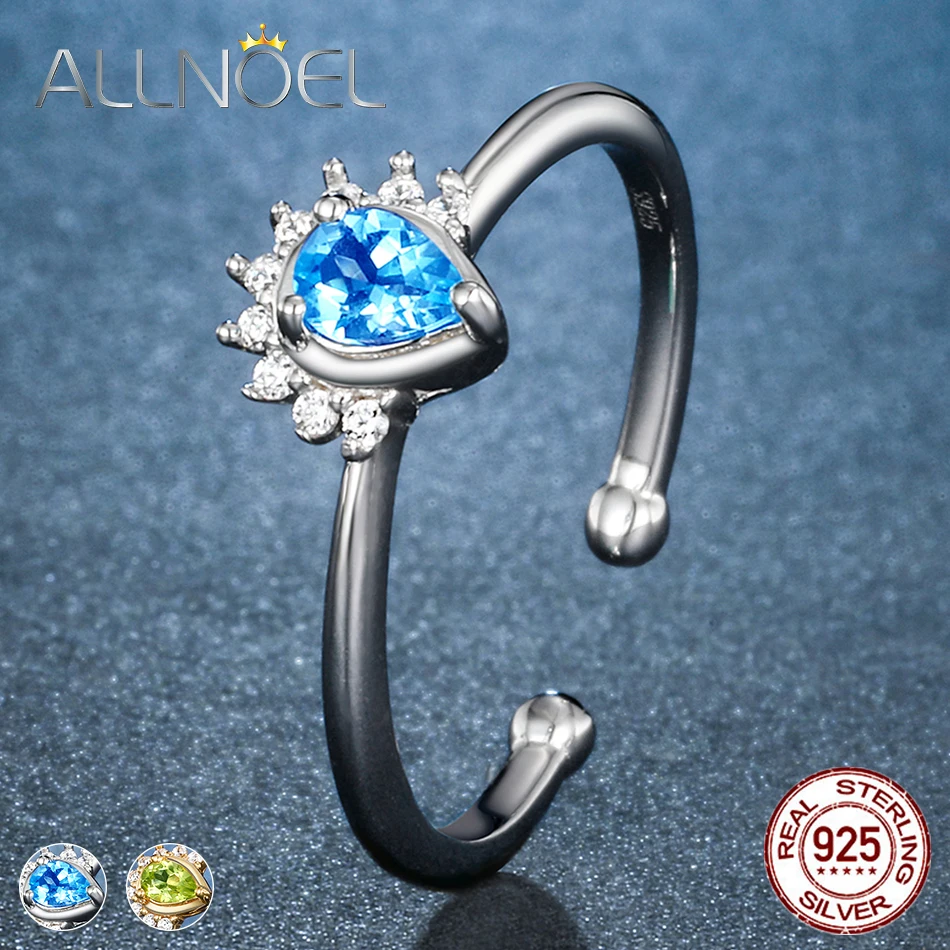 ALLNOEL Silver 925 Jewelry Authentic Womens Ring blue topaz peridot yellow gold color Wedding Rings silver jewelry | Украшения и