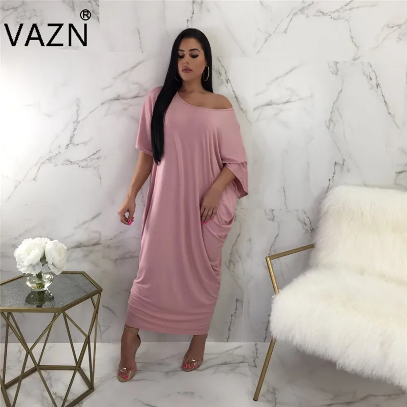 VAZN Лидер продаж экзотические Повседневное дизайн моды известный женское платье с О-образным воротником с коротким рукавом Для женщин платье макси-длины S682