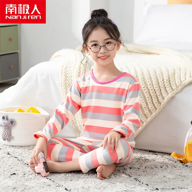

nanjiren kid clothes children warm pajama suit set Velvet milk shreds warm baby suit casual comfortable breathable pajamas E
