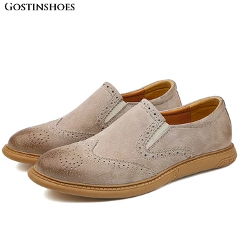 

Sapato Brogue First Layer Of Leather Men Casual Single Shoes Large Size Fashion British Style Adults Shoes