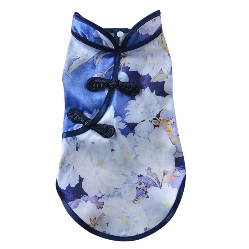 Dark Blue Летнее платье для домашних животных, платье в китайском стиле, одежда для собак, очень красивая китайская юбка cheongsam в стиле ретро - Цвет: Dark Blue