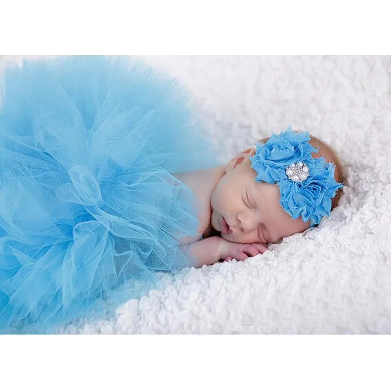 Baby Girl Tulle Tutu Skirt and Flower Headband Set Newborn Photography Props Baby Birthday Gift Clothes 0-9M