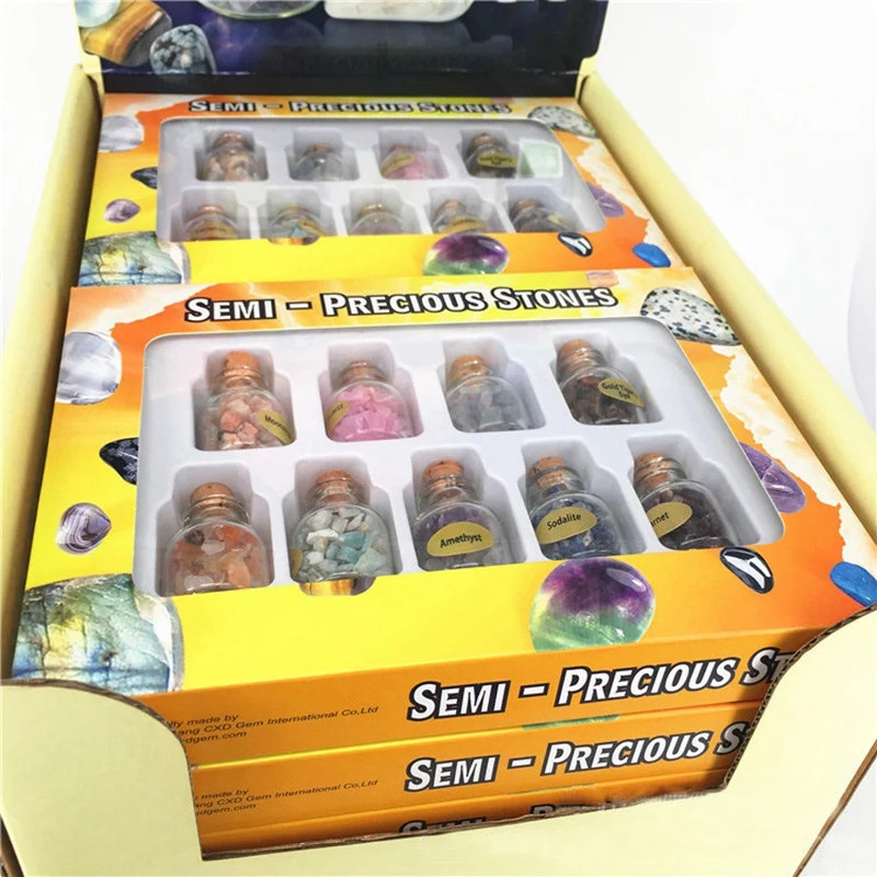 1 Box Of 9 Bottles Mini Natural Semiprecious Gem Stone Chip Crystal Healing Tumbled Reiki Wicca Travel Natural Stones Decoration