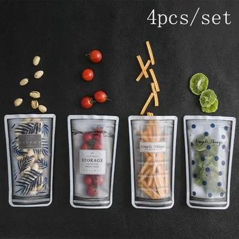 

4Pcs Reusable Seal Silicone Food Fresh Vacuum Sealer Fruit Meat Storage Bags Kitchen Organizer 19x11cm