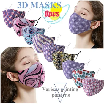 

Mask 9PCS Adult Men And Women Multi-Printing Suit Adjustable Elastic Band Washable Dustproof Breathable Fashion Party Mask #YL5