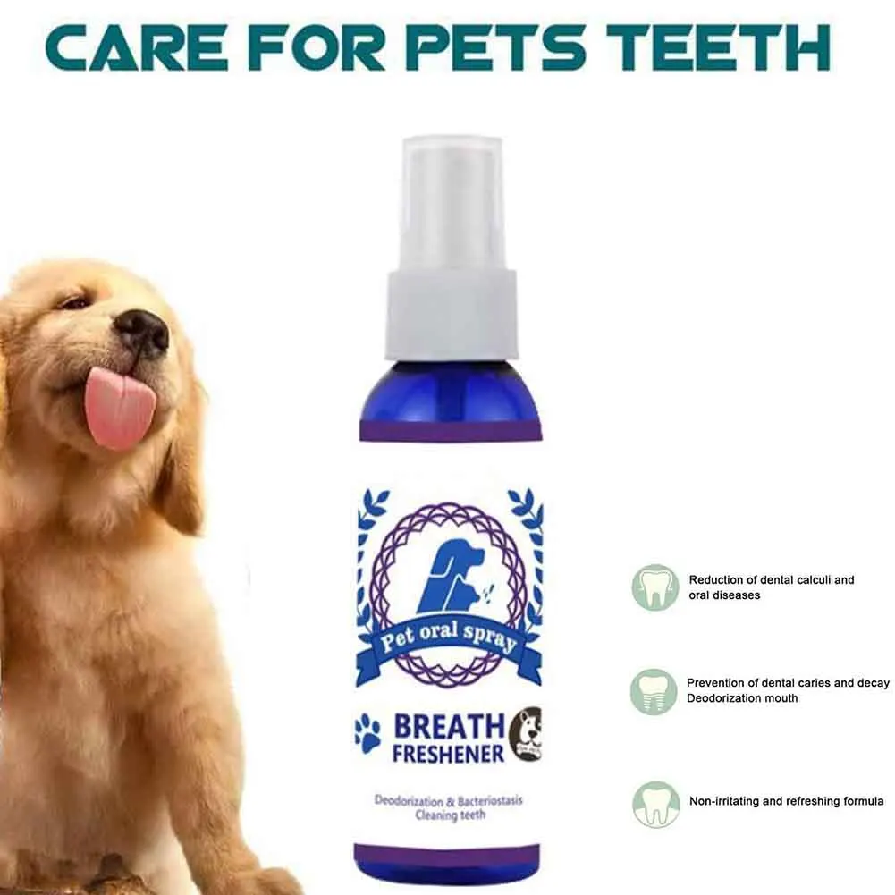 60 мл, нетоксичные, для собак, переносные, для чистки зубов, спрей, для домашних животных, освежитель дыхания, дезодорант, уход за полостью рта, антибактериальный, удаление запаха