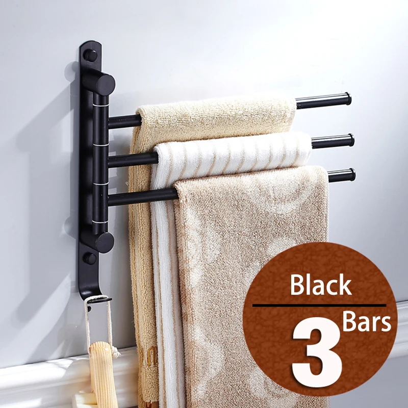 Black-3 Bars Настенный Складной Держатель для полотенец из нержавеющей стали матовый черный цвет - Цвет: Black-3 Bars