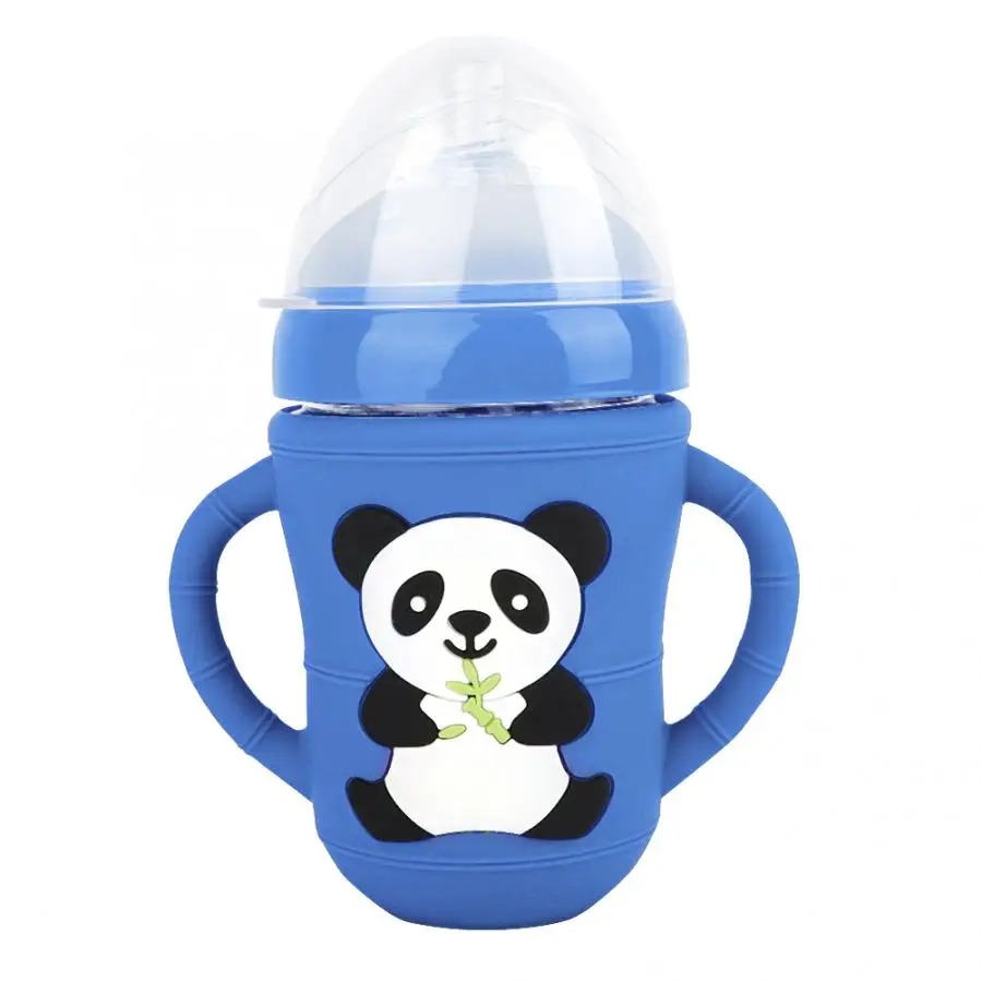 Детская бутылка против взрыва детская бутылка BPA- бутылка для молока с широким горлом мультяшная панда шаблон BPA бесплатно грудное молоко бутылочка для кормления - Цвет: Blue 240ml