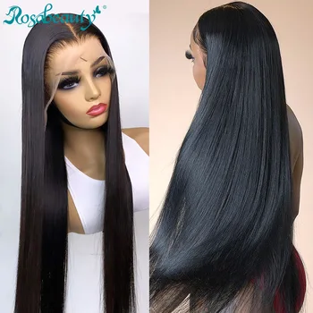 

Rosabeauty cheap Brazilian Straight 13x4 Lace Front Human Hair Wigs pre plucked bleached knots For Black Women 28 30 Inch Wig