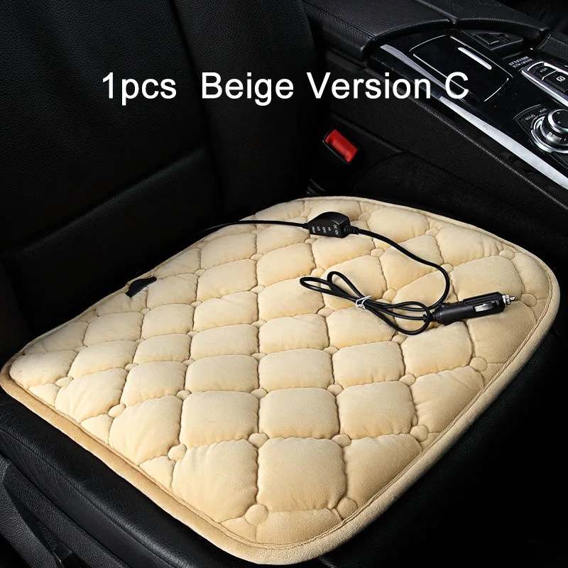 Универсальный 12 В Подогрев автомобиля протектор подушки сиденья для зимнего отопления теплый хлопок ткань бежевый/черный/серый - Название цвета: Beige Version C