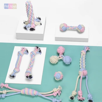 

Pet Dogs Bite Resist Rope Weave Ball Cotton Braid Puppy Small Dogs Chew Toy Knot Teeth Cleaning Training Toy