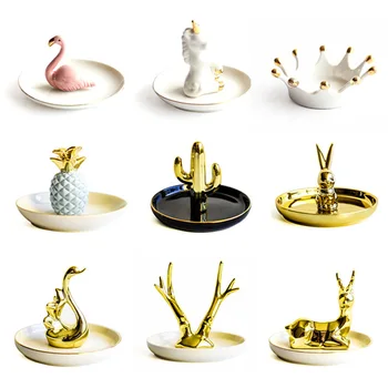 

Cute Ceramic Ring Holder Jewerly Box Cosmetic Organizer Flamingo Cactus Pineapple Crown Jewerly Box Dorpshipping Wholesale