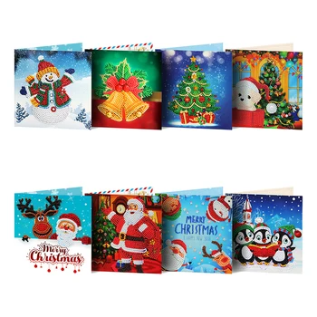 

5D DIY Diamond Painting Cards Christmas Greeting Cards Santa Claus Xmas Postcards Craft Gift for Kids Christmas Decoration