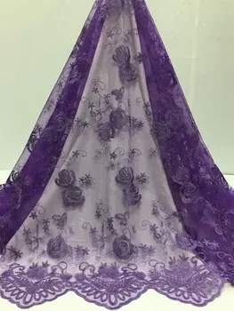 

2019 Fashion Pure Purple African Milk Silk Lace High Quality French Net Lace Fabric With 3 d flowers For Wedding Dress