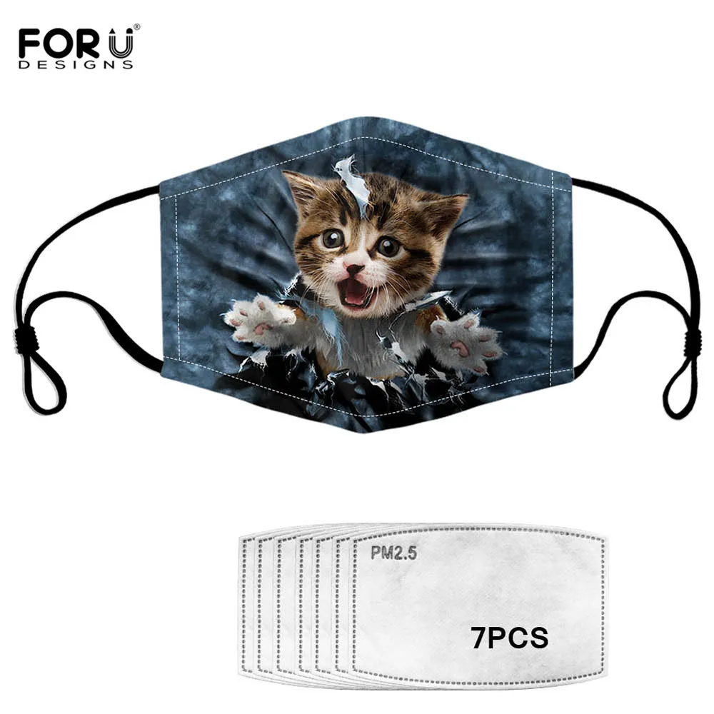 

FORUDESIGNS Mask with 7 Filter for Anti Haze/PM2.5 Jeans Style Cute Denim Cat Designer Kids Face Mask Dustproof Mouth Mask Adult