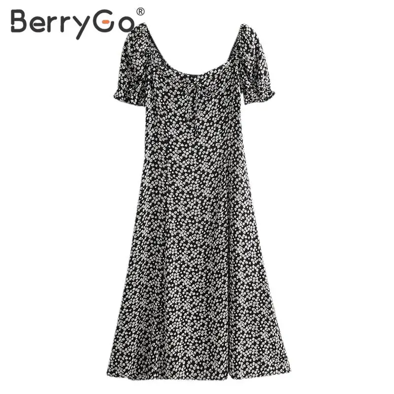 BerryGo Boho Летнее платье с цветочным принтом, Повседневное платье миди с рукавом-фонариком, женское платье с высокой талией, женские праздничные платья vestidos