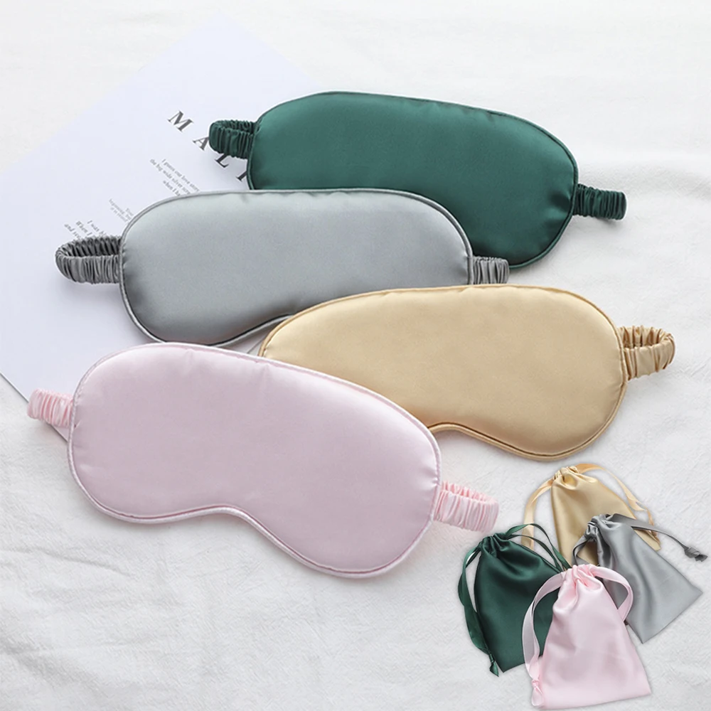 Eye Mask Eye Patch Silk Sleeping Eye Mask Carrying Pouch Bag Travel Sleep Eyeshade Women Man Nap Cover Comfortable Eye Patch Help Rest