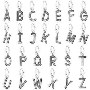 

Letter A-Z Dangle Alphabet Letter With Crystal Pendant Charm Fit Bracelet 925 Sterling Silver Bead Charms DIY Jewelry