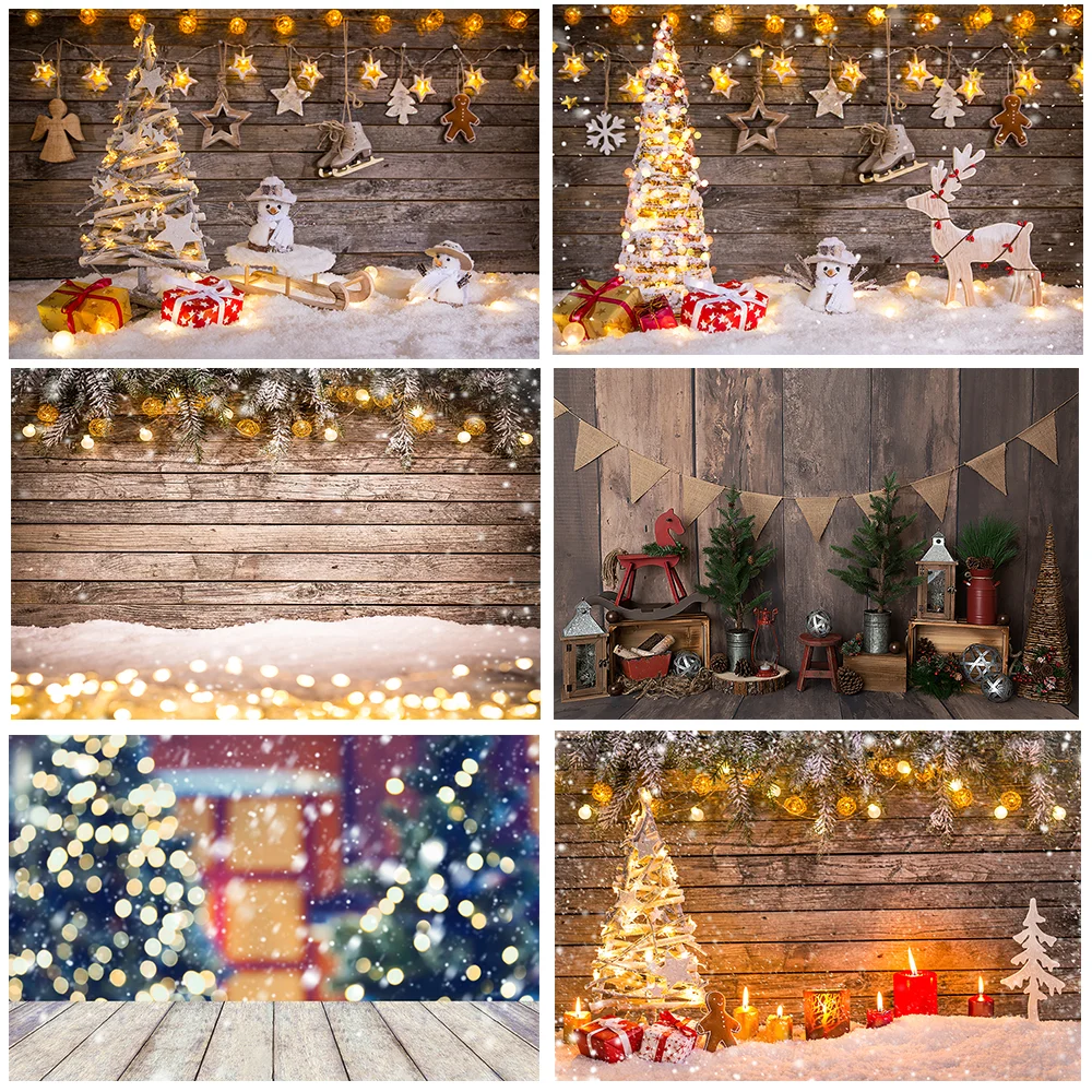 

Christmas Wood Tree Backdrops Bauble Gray Wooden Floor Flower Photo Backgrounds Photography Gift Birthday Party Photo Studio