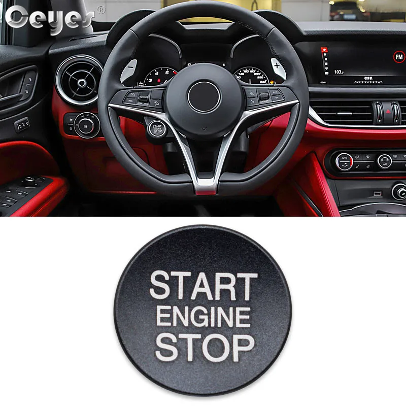 Ceyes автомобильные наклейки для Alfa Romeo Stelvio 159 Mito Giulia, авто зажигание двигателя, кнопка запуска стоп, кольцо, Чехлы, чехол для автомобиля - Цвет: Black for Button