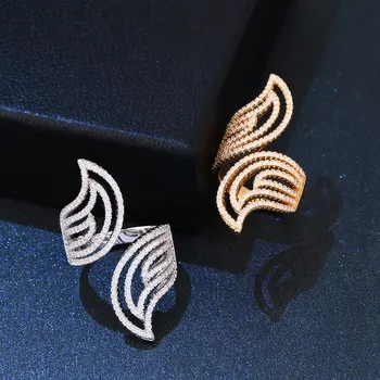 

HIBRID Monaco Design Luxury Statement Stackable Ring for Women Wedding Cubic Zircon Engagement Dubai Wing Bridal Finger RingR168