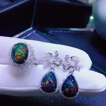 

H520 Fine Jewelry Pure 18 K White Gold Jewelry Natural Opal 8.35ct Gemstones Female's Jewelry Set for Women Fine Jewelry Sets