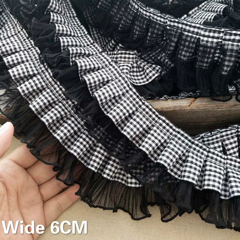 6CM Wide Plaids Satin Ribbon Pleated Lace Collar Trims Embroidery Laces Sewing Accessories And Clothing Hats Decor,lace ribbon,lace garment accessories,lace sewing supplies,lace decoration,lace accessories,lace sewing accessories,clothing accessories