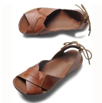 

Size 34-46 New 2020 genuine leather sandals women shoes rhinestone female summer flat sandals ladies casual shoes#g6