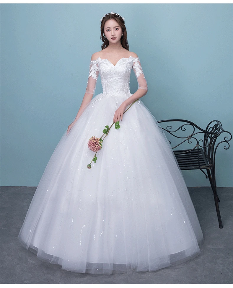 Vestido De Noiva Иллюзия Свадебные платья бальный халат с рукавами до локтя с плеча кружева вышивка вечернее платье невесты Gelinlik