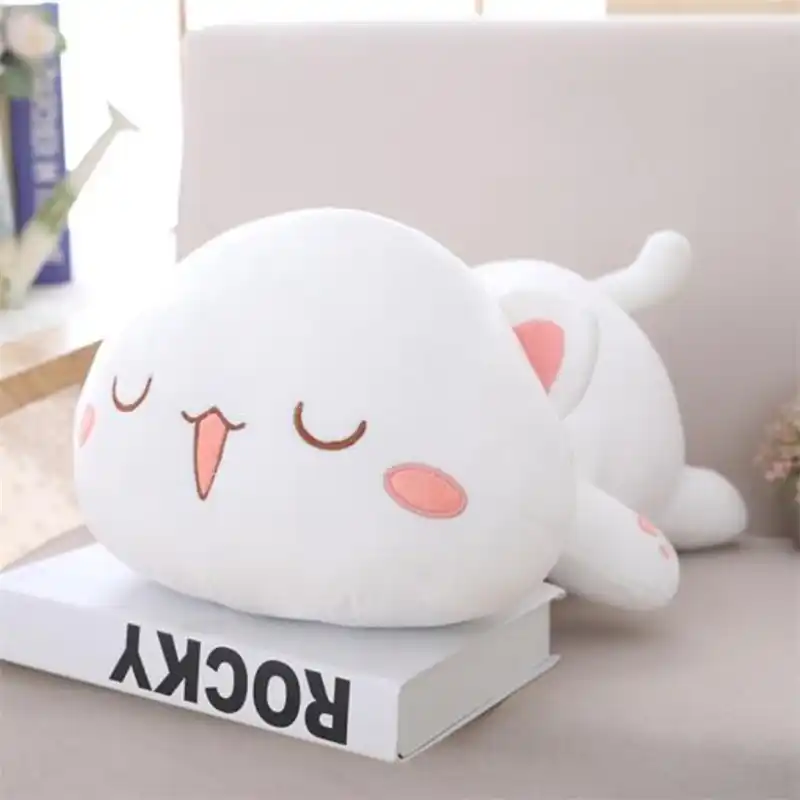 Coussin En Peluche Chat Gris Mignon Chat Blanc Kawaii Jouets Poupees De Dessin Anime Canape Doux Oreiller Pour Enfant Cadeaux De Couchage Decor De Fete Cadeau De Noel Aliexpress