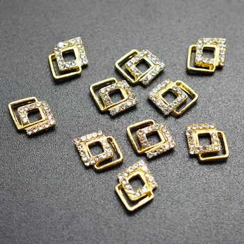 

100pcs Gold Silver Square Simple AB Rhinestone Nail Art Decorations Alloy 3D Hollow Strass Nail Charm Nail Accessory Fashion New