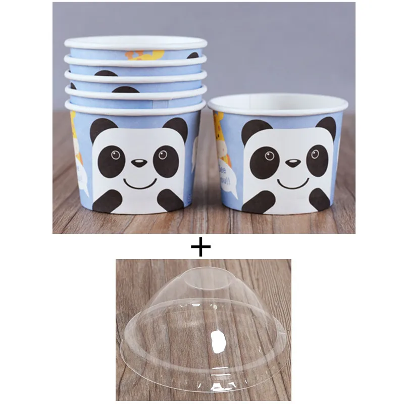 cup and lid 50 шт., 120 мл, маленькие цветные бумажные стаканчики для мороженого, уплотненные, для йогурта, салата, фруктов, миски, вечерние, для украшения десерта, торта, чашка с крышкой - Цвет: cup and lid
