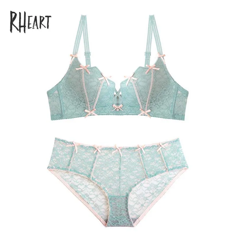 Roseheart, женские модные зеленые мягкие кружевные бюстгальтеры с беспроводной отделкой, хлопковые трусики, комплект нижнего белья пуш-ап, сексуальное нижнее белье, комплект нижнего белья