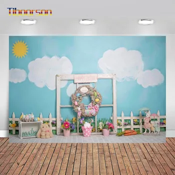

Happy Easter Photo Backdrop Eggs Flowers Indoor Decorations Photography Background Photo Banner For Shooting Room