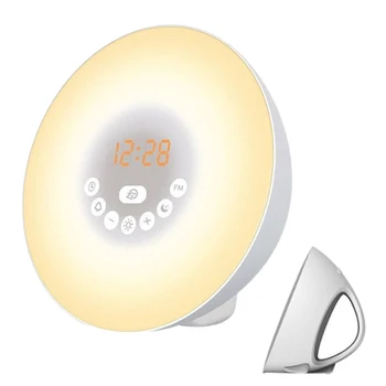 

LED Digital Alarm Clock Sunrise Wake Up Light Simulation Bedside Lamp Night Light Snooze / Sunset FM Radio Memory Function (UK P