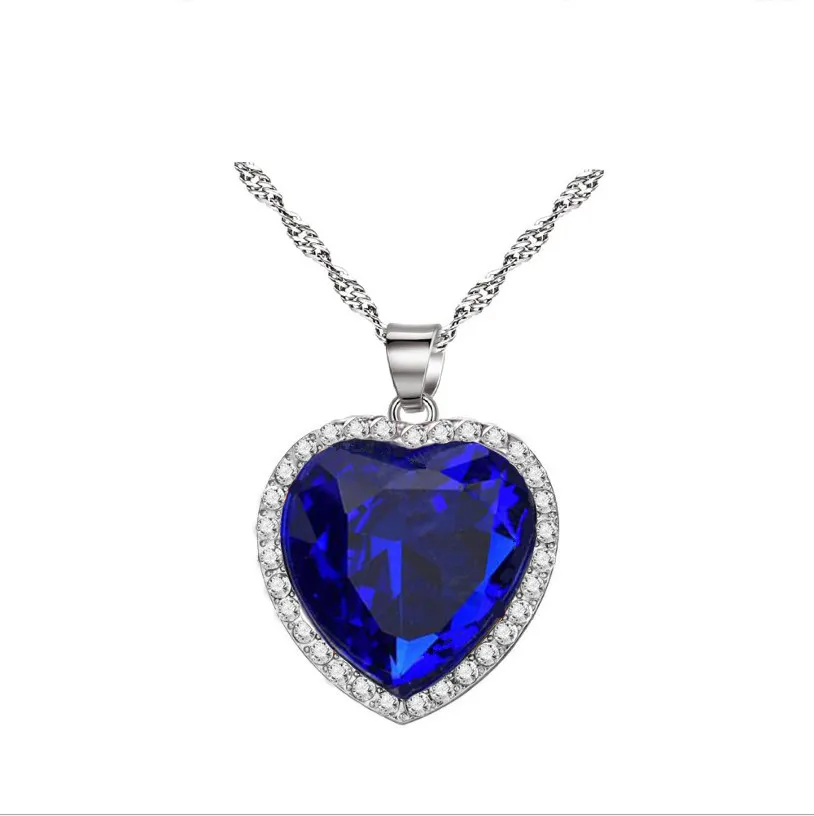 Титаник, Сердце Океана ожерелья для женщин синий Романтический CZ цепи кулон ожерелья модные свадебные ювелирные изделия - Окраска металла: Blue