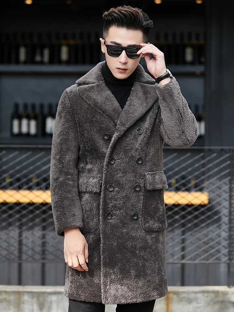 

Boollili Real Fur Coat Men Korean Sheep Shearing Wool Coat Suede Leather Jacket Man Double-sided Wear Long Jacket